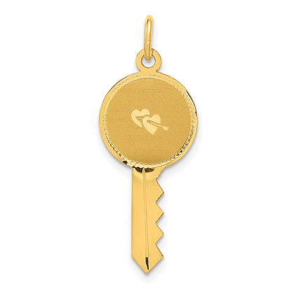 14k Yellow Gold Polished and Satin Hearts Flat Key Charm Pendant