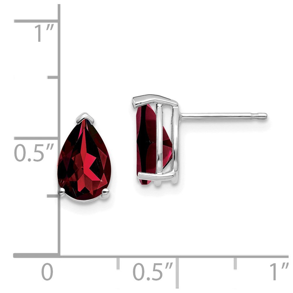 14k White Gold 9x6mm Pear Garnet Stud Earrings
