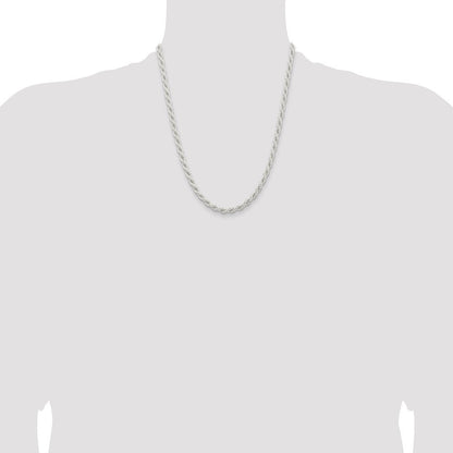 Sterling Silver 5mm Solid Rope Chain Necklace 22"