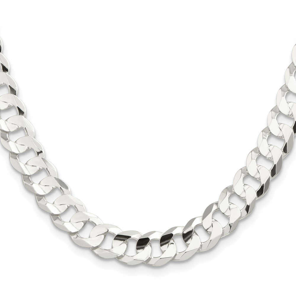 Sterling Silver Rhodium-plated 9.75mm Concave Beveled Curb Chain Necklace 26"