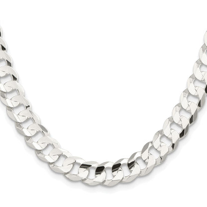 Sterling Silver Rhodium-plated 9.75mm Concave Beveled Curb Chain Necklace 26"