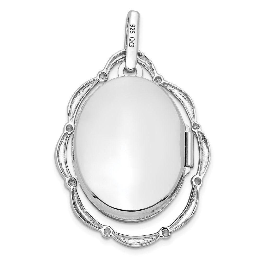 Sterling Silver Rhodium-plated 21x16mm Floral Oval Locket Pendant