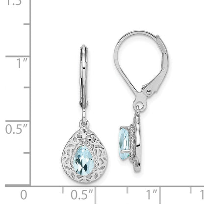 Sterling Silver Rhodium-plated Aquamarine Lever Back Dangle Earrings
