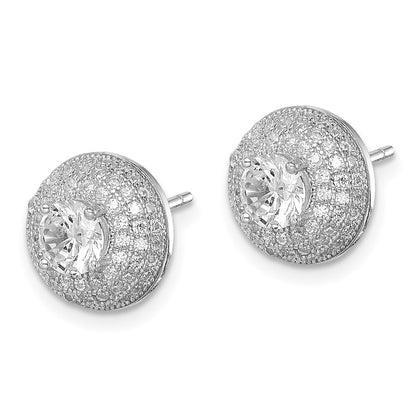 Sterling Silver Rhodium-plated Polished CZ Round Button Stud Earrings