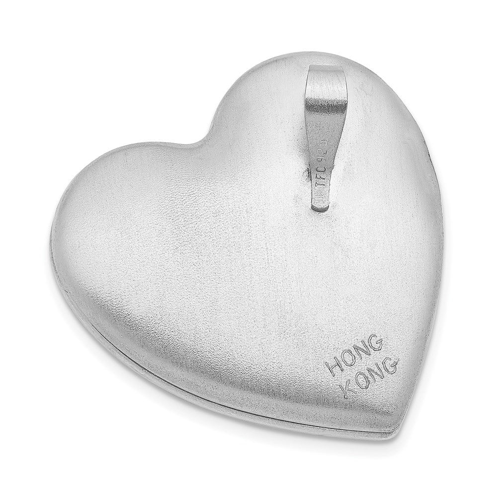 Sterling Silver Satin Polish Diamond 4 Photo Family Heart Locket Pendant