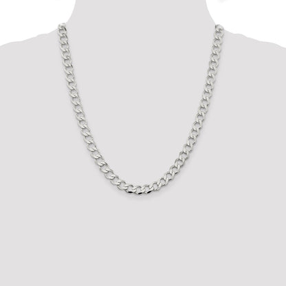 Sterling Silver 8.1mm Semi-solid Flat Curb Chain Necklace 22"
