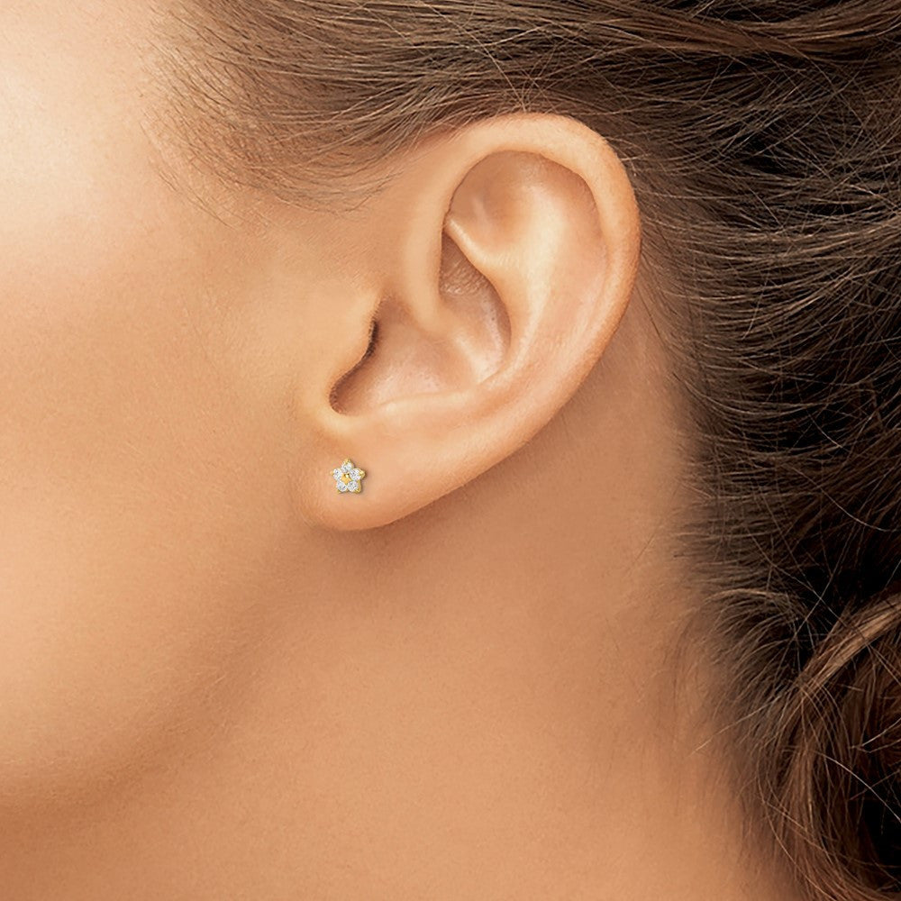 14k Yellow Gold Kids CZ Star Button Stud Earrings