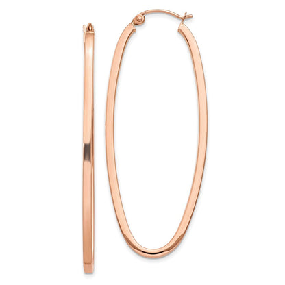 14k Rose Gold 2mm Square Tube Oval Hoop Earrings