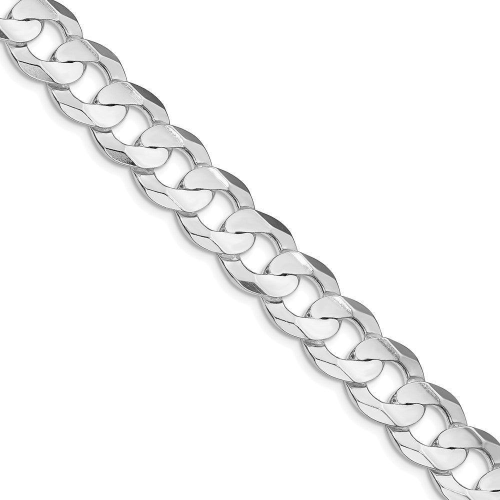 Sterling Silver Rhodium-plated 11.9mm Concave Beveled Curb Chain Necklace 18"