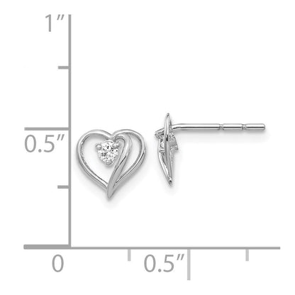14k White Gold Diamond Heart Stud Earrings