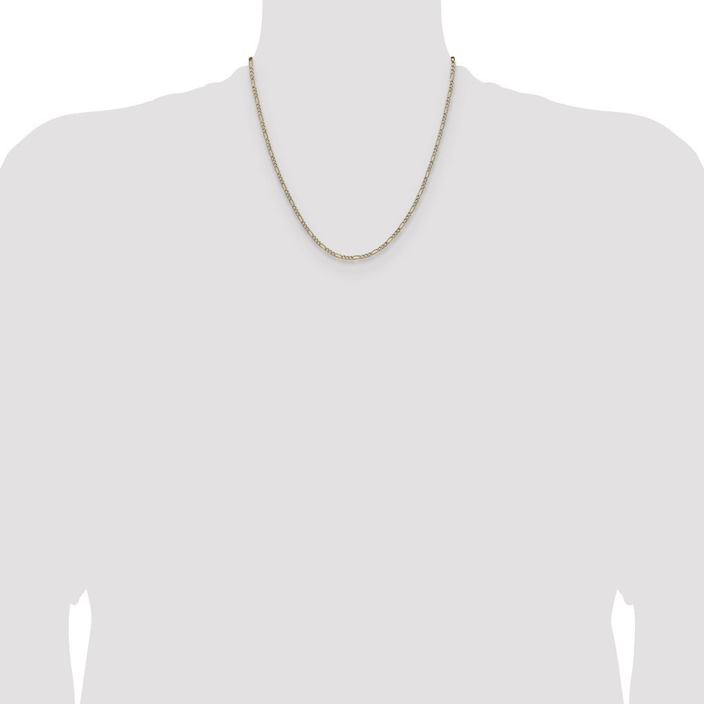 14k Yellow Gold 2.3mm Semi-solid with Rhodium Pav� Figaro Chain Necklace 20"
