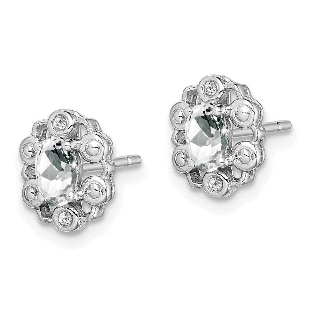 Sterling Silver Rhodium-plated White Topaz & Diam. Button Stud Earrings