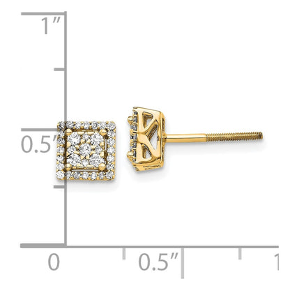 14k Yellow Gold Diamond Square Screw Back Stud Earrings