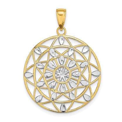 14k Yellow Gold White Rhodium Cut-Out Diamond-cut Charm Pendant