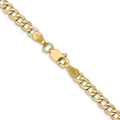 14k Yellow Gold 3.35mm Semi-Solid Curb with Lobster Clasp Chain Necklace 16"