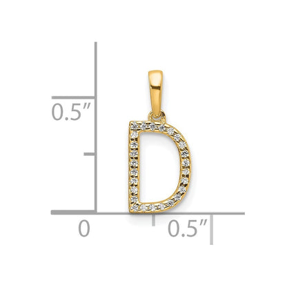 14k Yellow Gold Diamond Letter D Initial Pendant