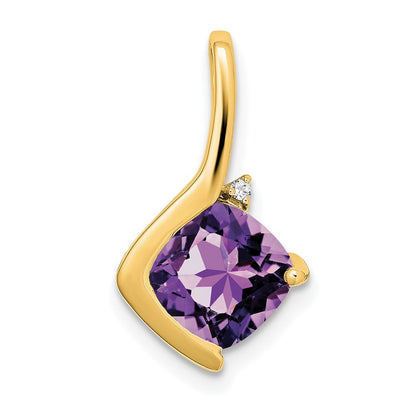 14k Yellow Gold Cushion Amethyst and Diamond Pendant