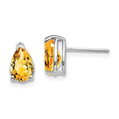 14k White Gold 8x5mm Pear Citrine Stud Earrings