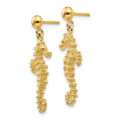 14k Yellow Gold Large Seahorse Dangle Earrings
