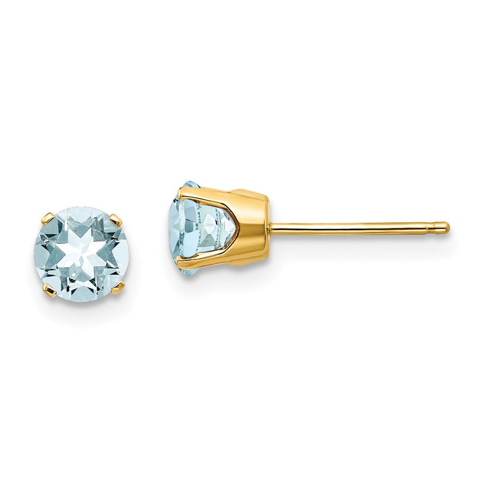 14k Yellow Gold 5mm Aquamarine Stud Earrings - March