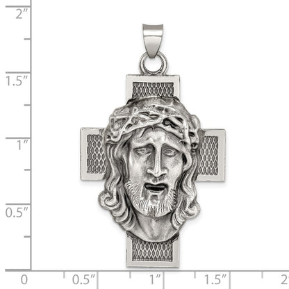 Sterling Silver Hollow Satin Antiqued Jesus Cross Medal Pendant