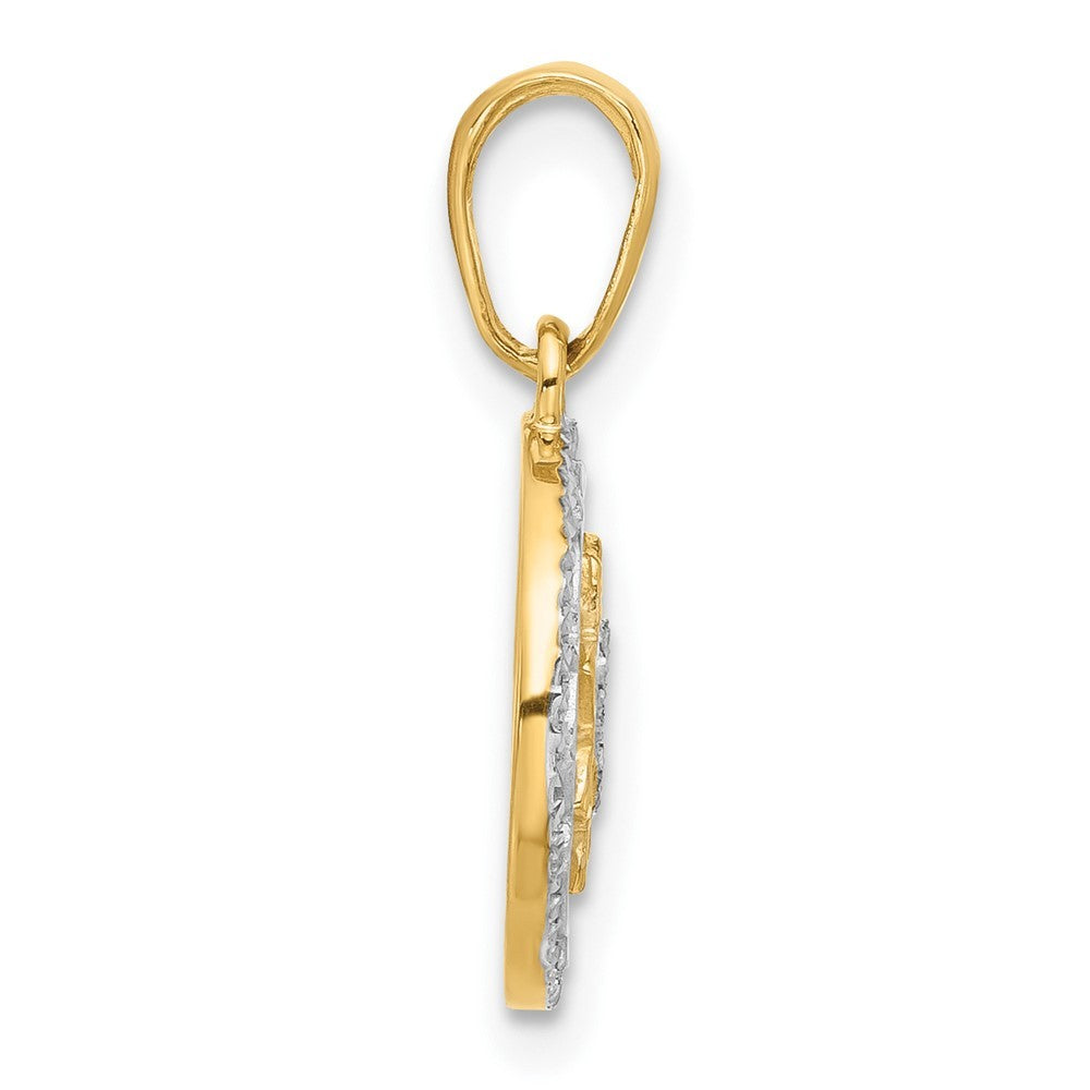 14k Yellow Gold and White Rhodium Polished Floral Design Circle Pendant