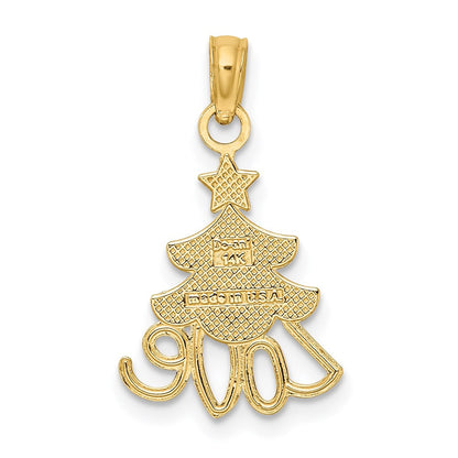 14k Yellow Gold Rhodium LOVE Christmas Tree Charm Pendant