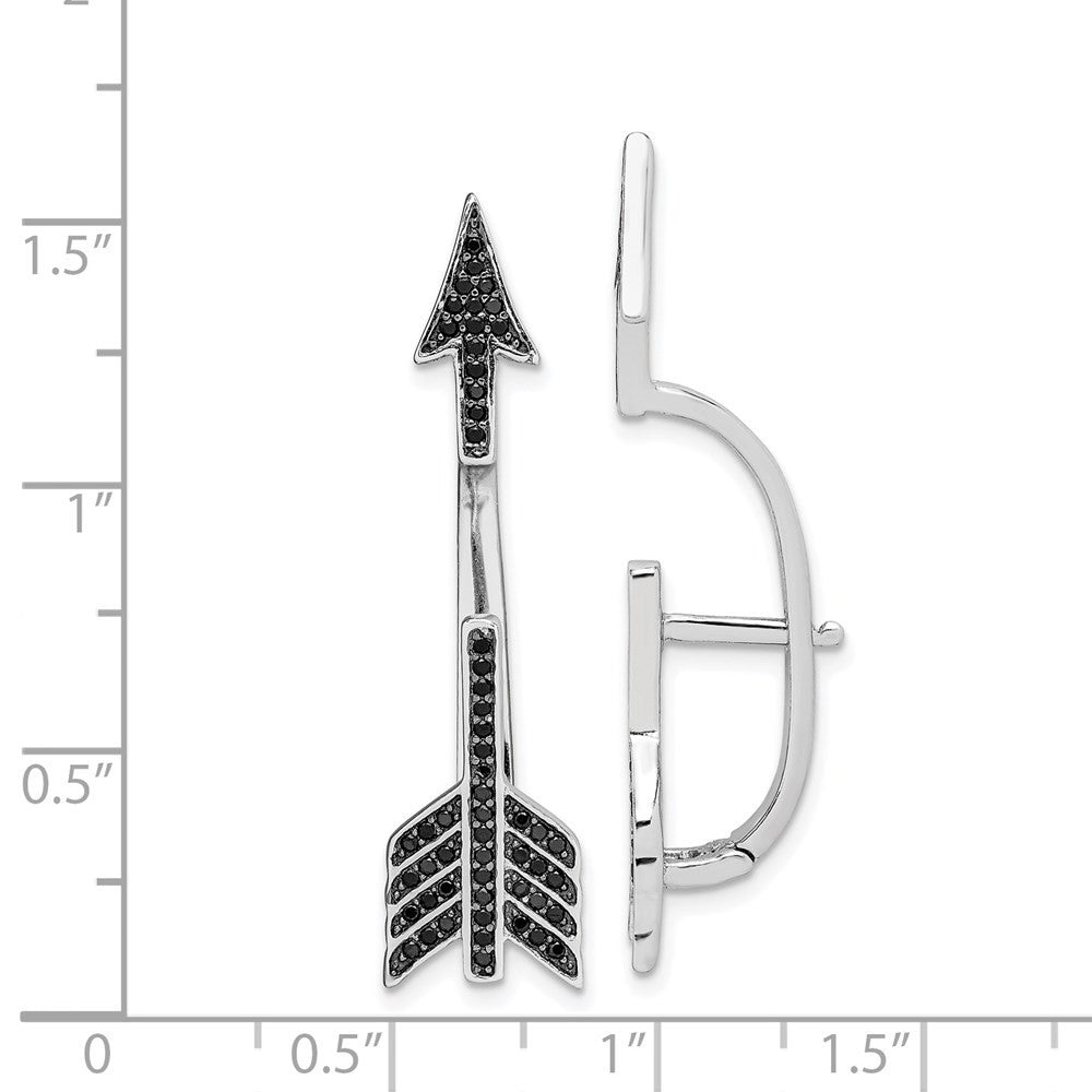 Sterling Silver Rhodium-plated Polished Black CZ Arrow Hinged Dangle Earrings