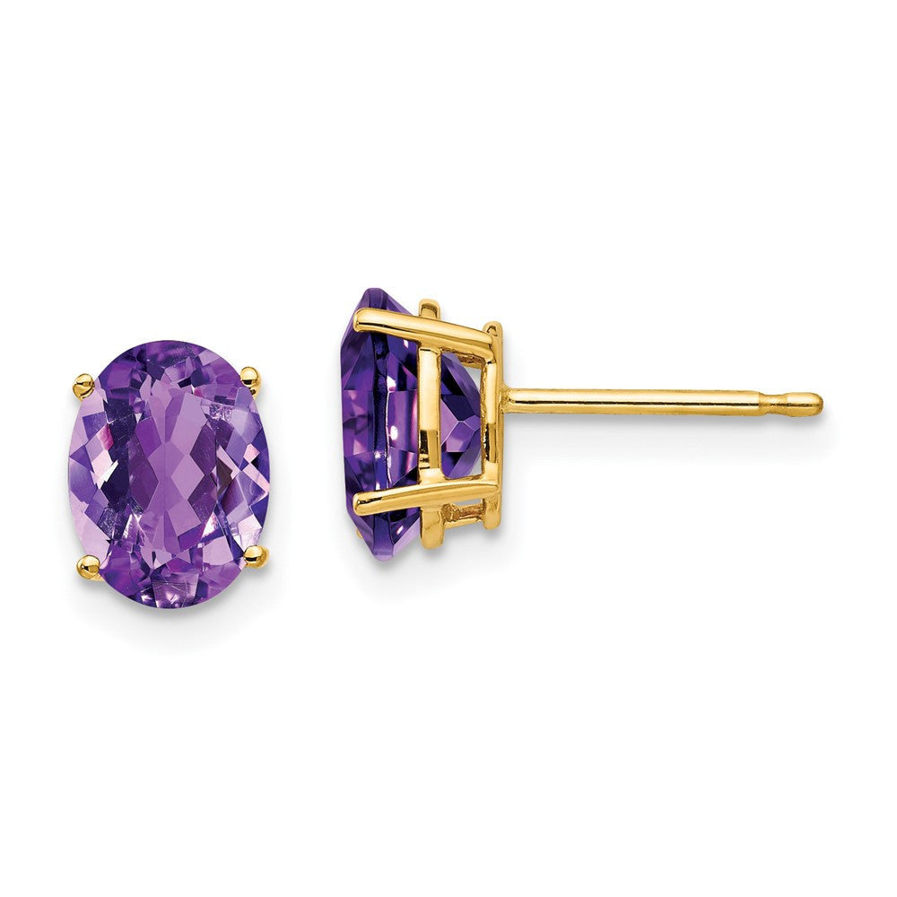 14k Yellow Gold 8x6mm Oval Amethyst Stud Earrings