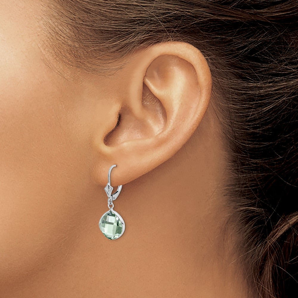 Sterling Silver Rhodium-plated Green Quartz Lever Back Dangle Earrings