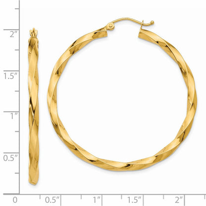 14k Yellow Gold Polished 3mm Twisted Hoop Earrings