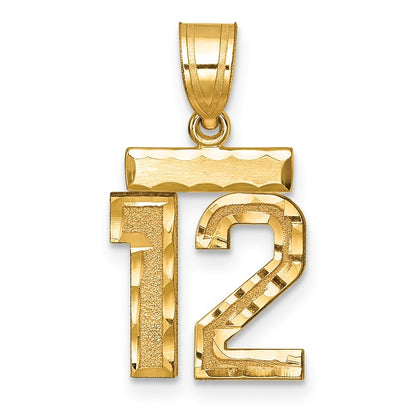 14k Yellow Gold Small Brushed Diamond-cut Number 12 Charm Pendant