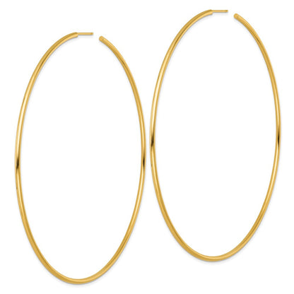 14k Yellow Gold Polished 2.0 x 100mm Tube C-Hoop Earrings