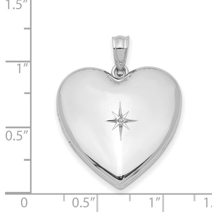 Sterling Silver Rhod-plated 24mm Diamond Star Design Heart Locket Pendant
