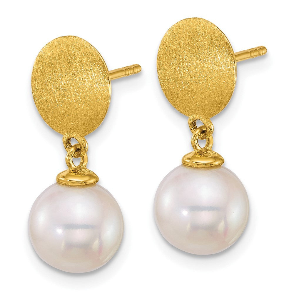 14k Yellow Gold Satin 8-9mm South Sea Saltwater Cultured Pearl Dangle Earrings