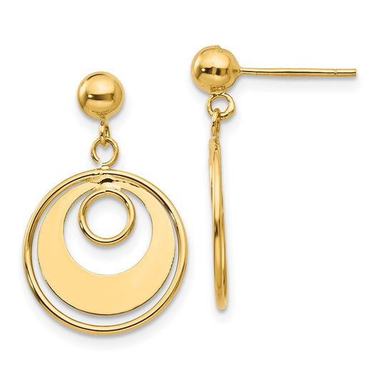14k Yellow Gold Circle Drop & Dangle Earrings