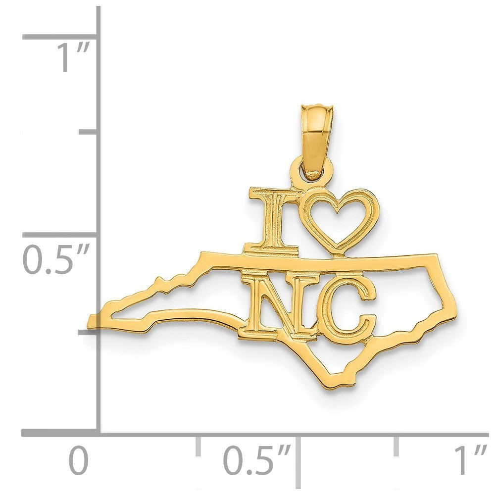14k Yellow Gold Solid North Carolina State Pendant