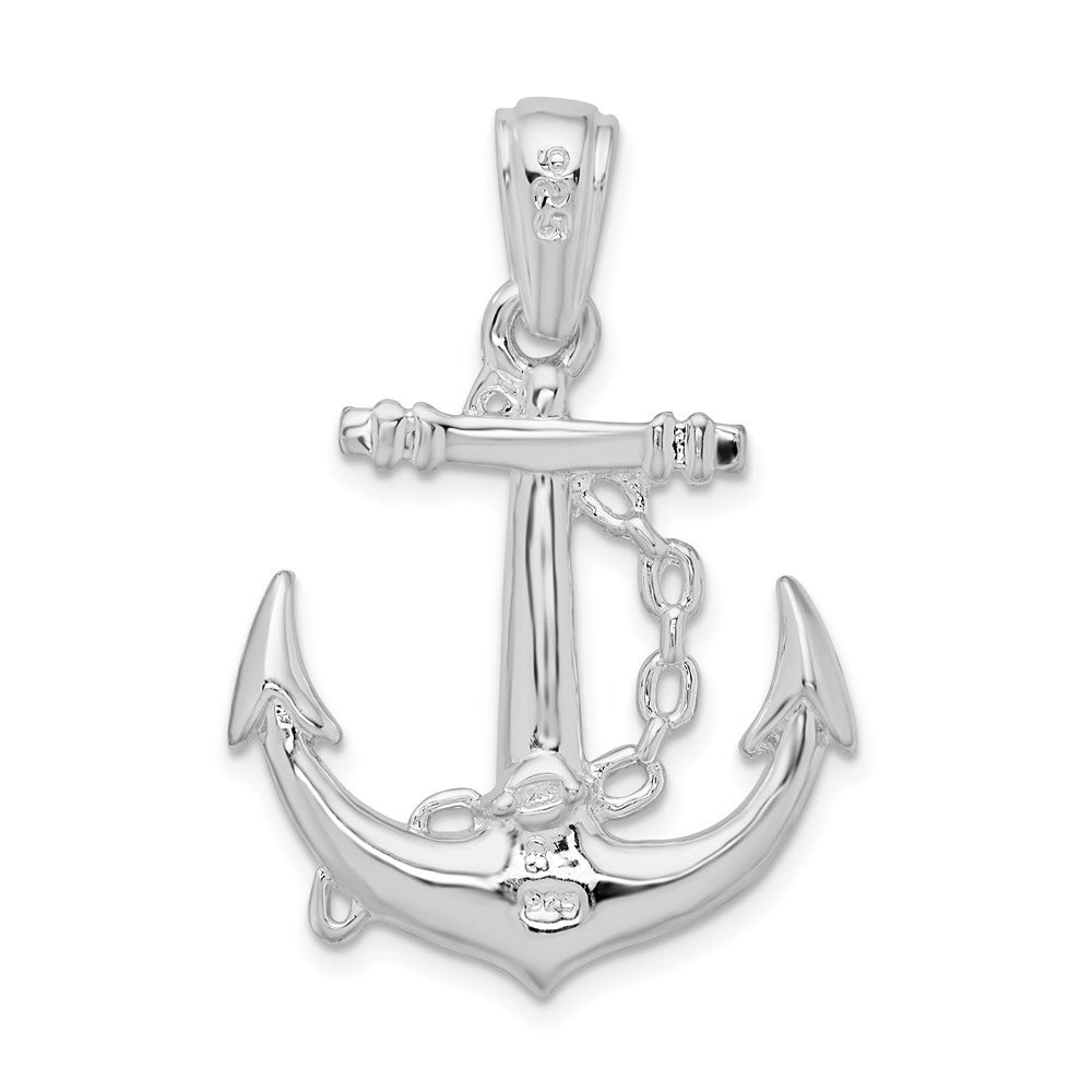 Sterling Silver Rhodium-Plated Polished 3D Anchor with Chain Pendant