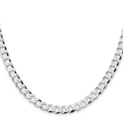 Sterling Silver Rhodium-plated 6.8mm Flat Curb Chain Necklace 20"