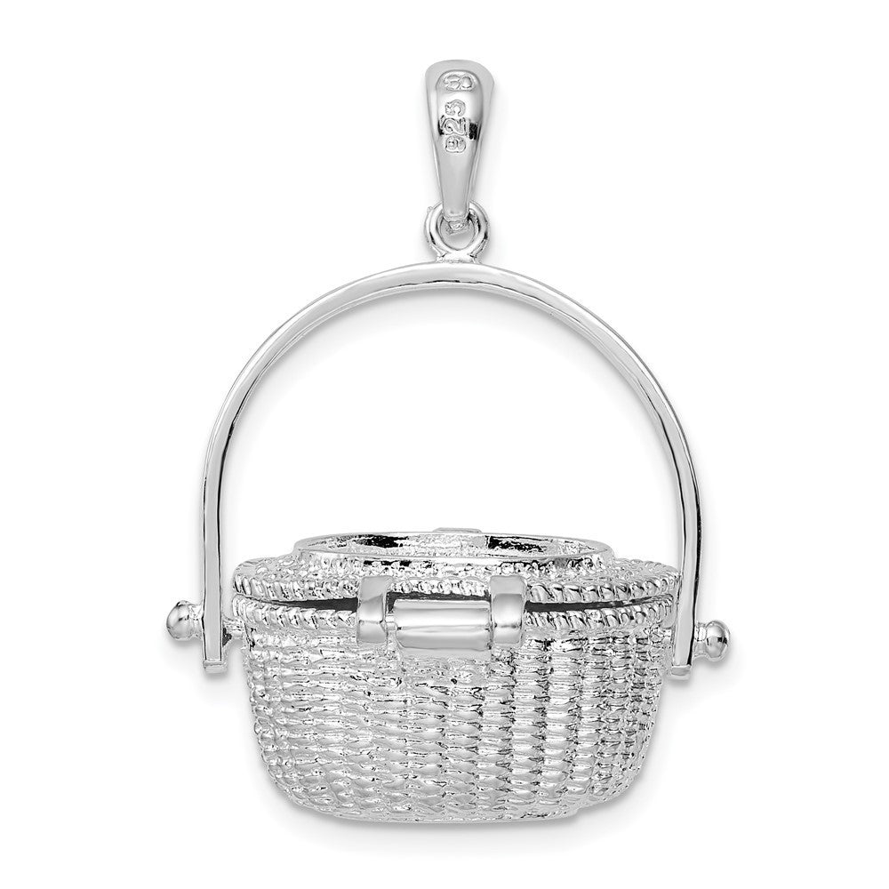 Sterling Silver Rhodium-Plated Moveable 3D Nantucket Basket Pendant
