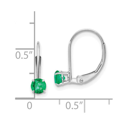 14k White Gold 4mm Round May/Emerald Leverback Dangle Earrings