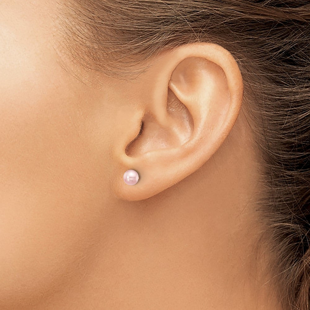 14k Yellow Gold 5-6mm Purple Round Freshwater Cultured Pearl Stud Earrings
