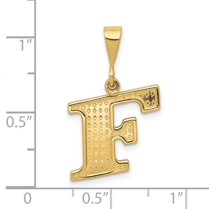 14k Yellow Gold Textured Initial F Charm Pendant