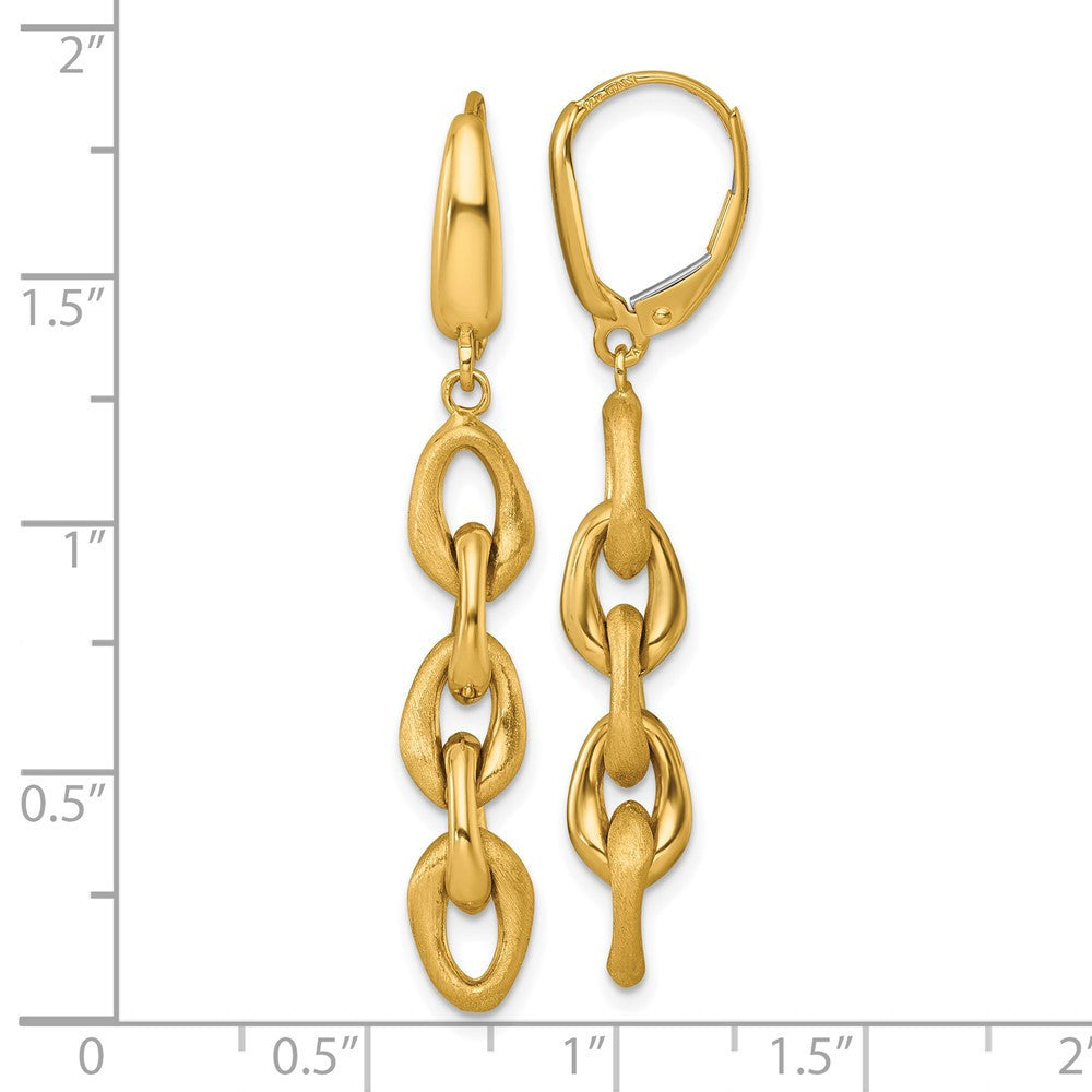 14k Yellow Gold Polished And Brushed Chain Leverback Dangle Earrings