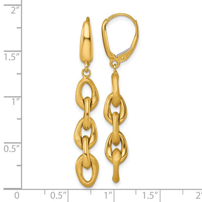 14k Yellow Gold Polished And Brushed Chain Leverback Dangle Earrings