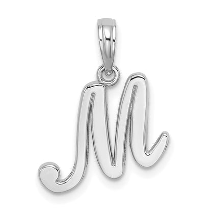 14k White Gold Script Letter M Initial Pendant