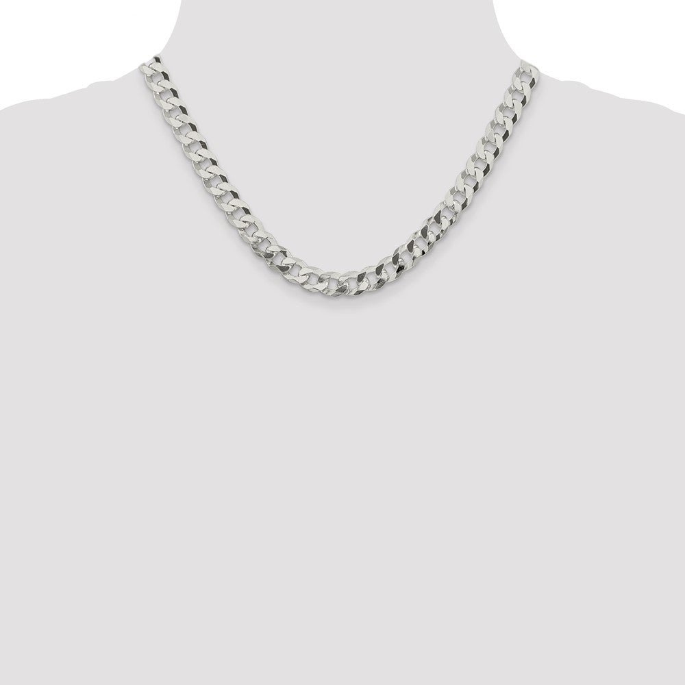 Sterling Silver 8.5mm Beveled Curb Chain Necklace 18"