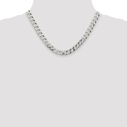 Sterling Silver 8.5mm Beveled Curb Chain Necklace 18"
