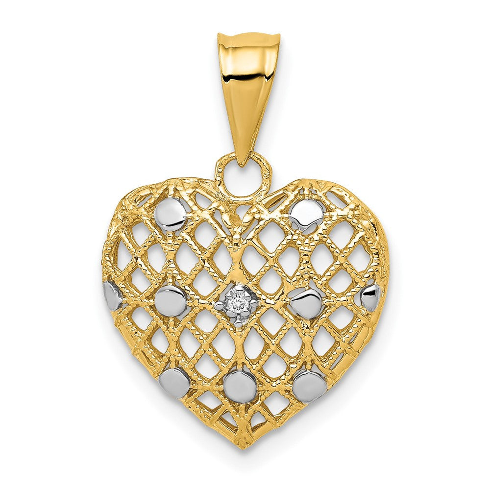 14k Yellow Gold and White Rhodium 1/2pt Diamond Heart Pendant