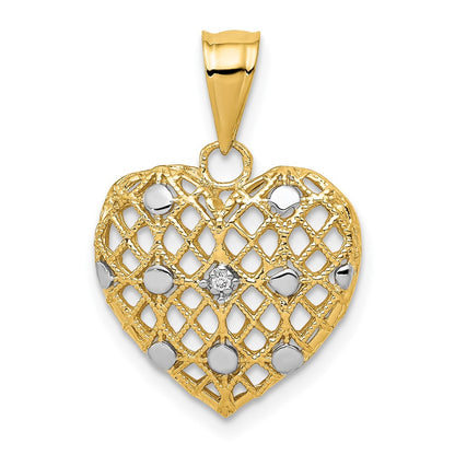 14k Yellow Gold and White Rhodium 1/2pt Diamond Heart Pendant